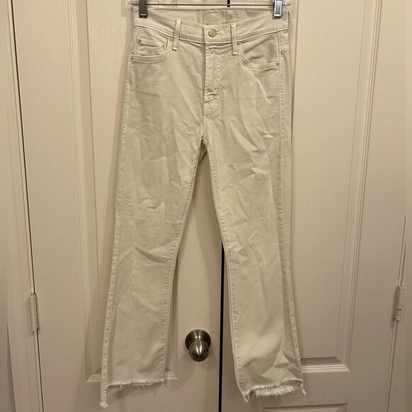 MOTHER The Insider Crop Step Fray Jeans in So Far Gone (Cream/Tan), Size 25 - Picture 2 of 10